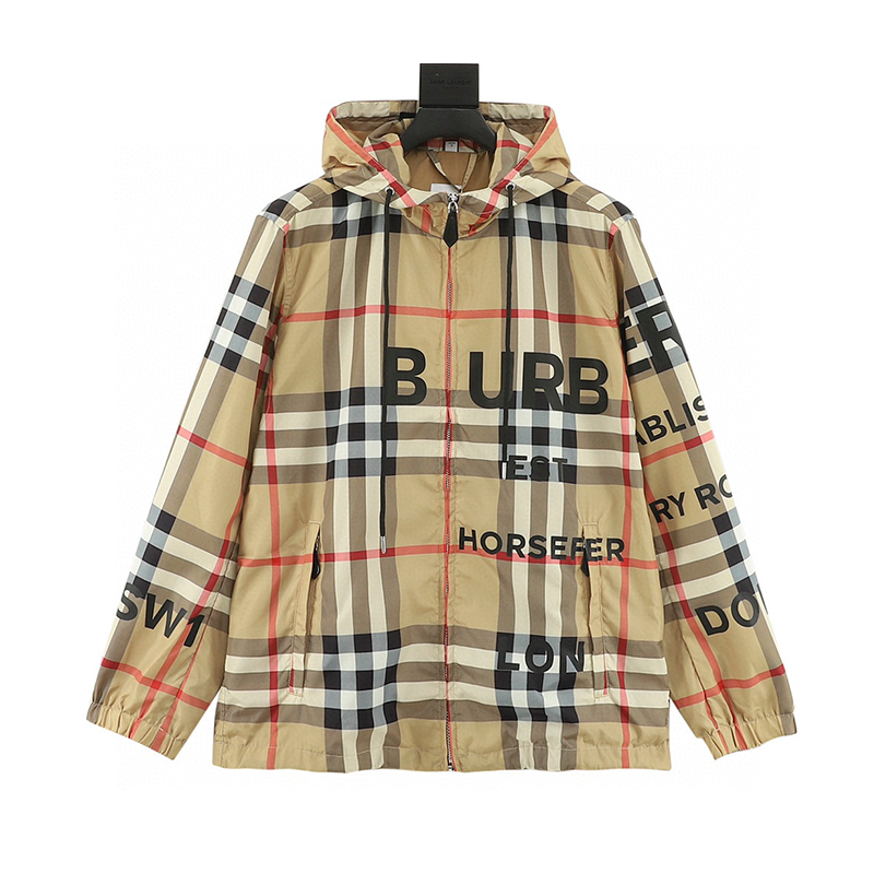 Burberry Jackets Plaid Thick Glue Letter Zipper Hooded Jacket Coat for Men and Women