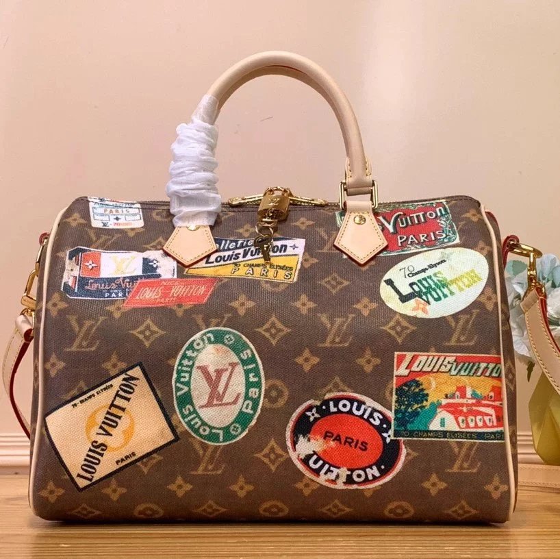 Louis Vuitton LV Travel Bag Top version 【High-Definition Original Factory】2024New Retro Badge Series KEEPALLBANDOULIÈRE45Travel Bag Badge45cm Luggage Bag Handbag Travel Bag M24960Speedy30Handbag30cm Badge Pillow Bag
