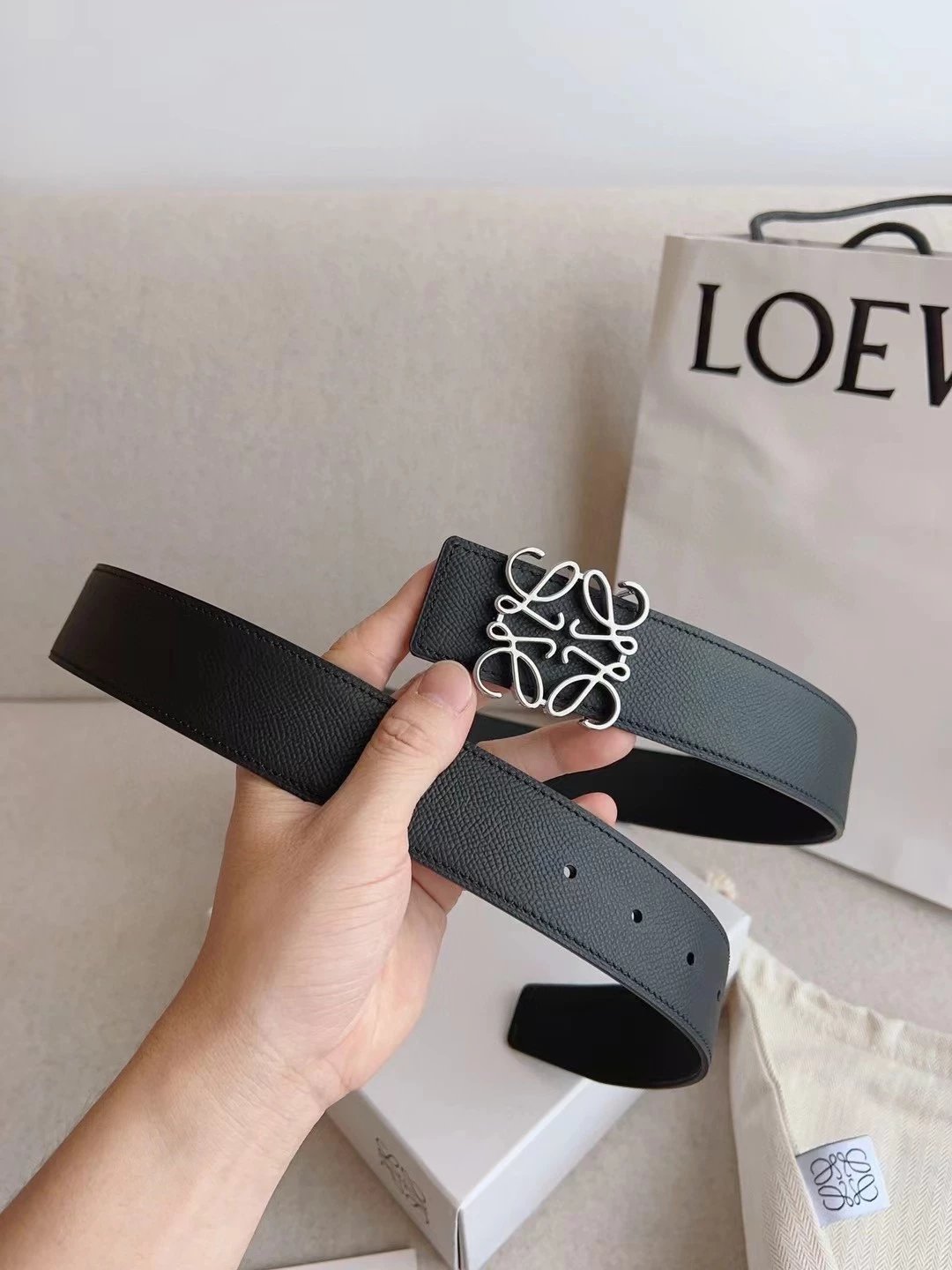 LOEWE Belt Top version Belt Genuine Cattlehide Leather Surface Original Single Original Single Double-Sided First Layer Original Cowhide3.8Men's Leather Belt Man's Belt Men's Belt Business Casual Pants Belt Men's Business Casual Belt Belt Men's High-End B