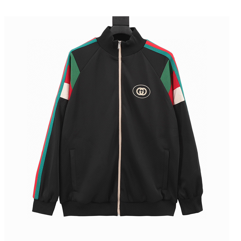 Gucci Jackets Three-Color Striped Adhesive Zipper Coat for Men and Women