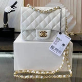 Chanel Women's Bag Top version Original Leather Surrogate Shopping Version New Bag Ch@ne1CF Fat Fang1115mini17cm Caviar Ball Grain Cowhide CF Sheepskin Mini Small Sized Flap Bag Shoulder Crossbody Chain Bag Lambskin Original Leather