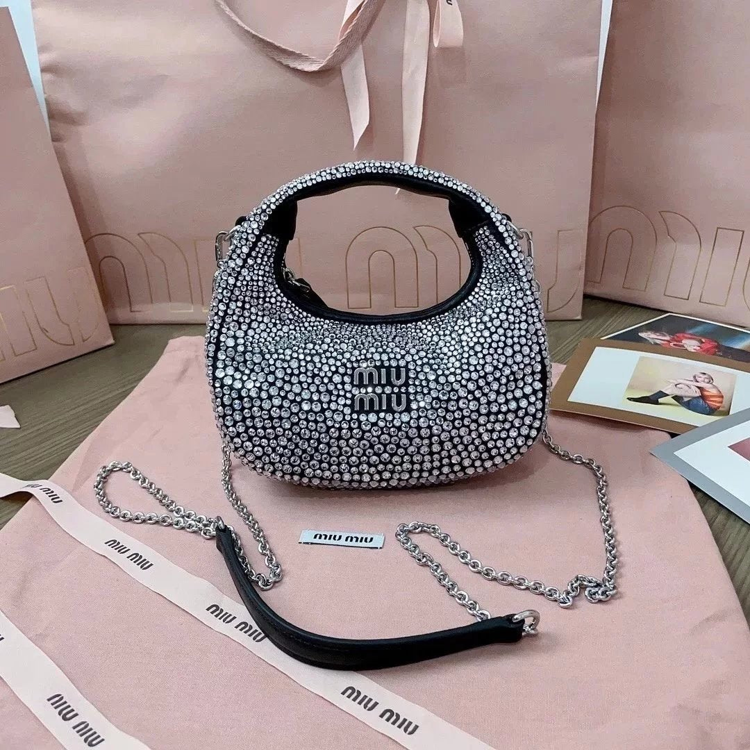 Miu Miu Bag Top version 【Original Quality】2024New Mini MiuWander Lamb Wool Handbag hobo Bag M Home New Mini Crystal Bag Rhinestone Bag Diamond hobo Handbag Selenodont Bag Hobos Dumpling Bag5BP078