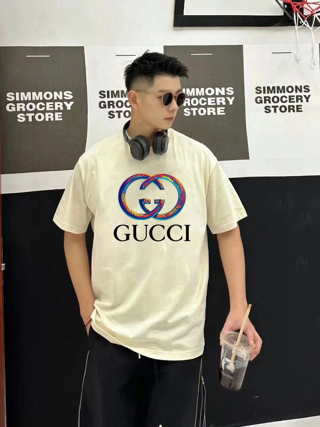 Gucci T-shirt Snake Print Double G Letter Printing logo round Neck Short Sleeve25ss New pure cotton T Unisex T-Shirt OS Loose Fit Base Shirt Top Half Sleeve T-Shirt
