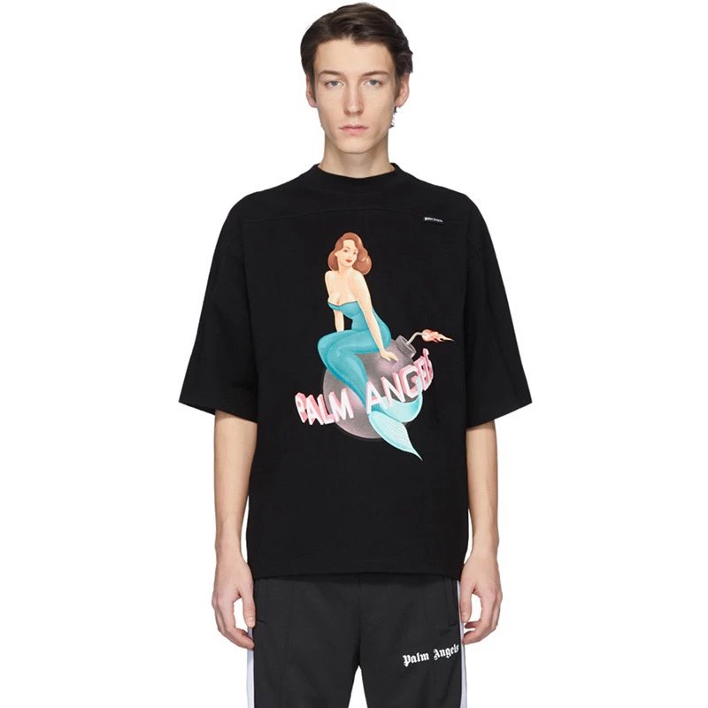 Palm Angels T-shirt Top Version Mermaid Fashion Brand Hip Hop High Street Men and Women Couple T T-shirt Short Sleeve