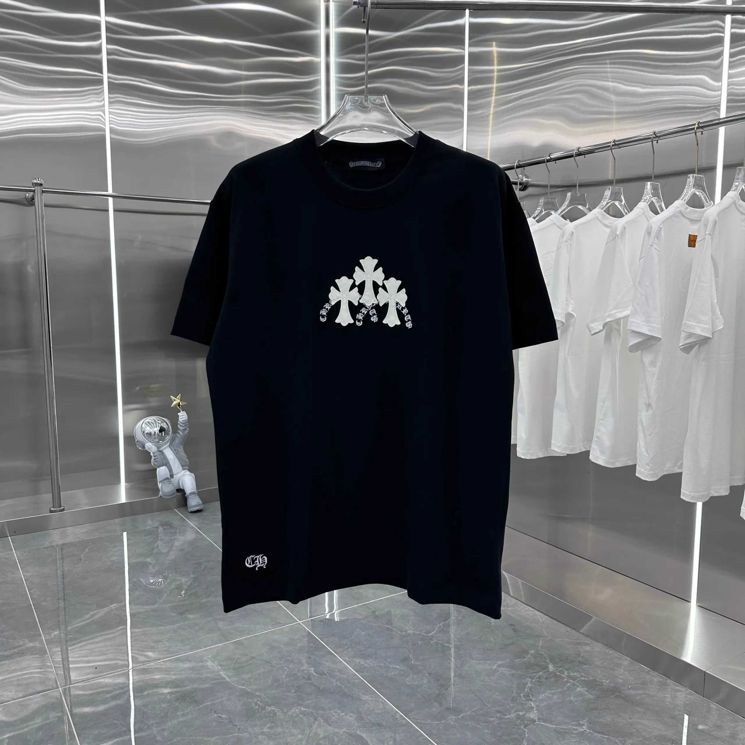 Chrome Hearts T-shirt Patchwork Embroidery+Ink Print Crew Neck Short Sleeve25ss New Pure Cotton Unisex Style T Casual T-Shirt Base Layer Shirt OS Loose Fit Half Sleeve Top Plus Size