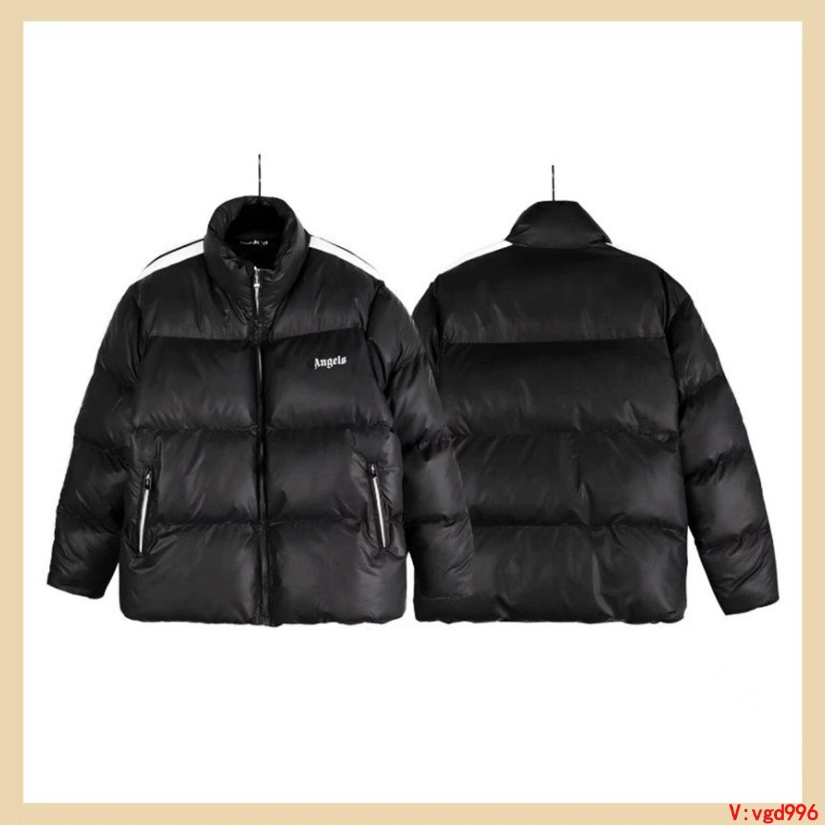 Palm Angels Down jacket Fashion Brand Two Bars Black and White Stripe Braid Cotton-Padded Clothes Couple's Stand Collar Cotton-Padded Outerwear Coat-CY