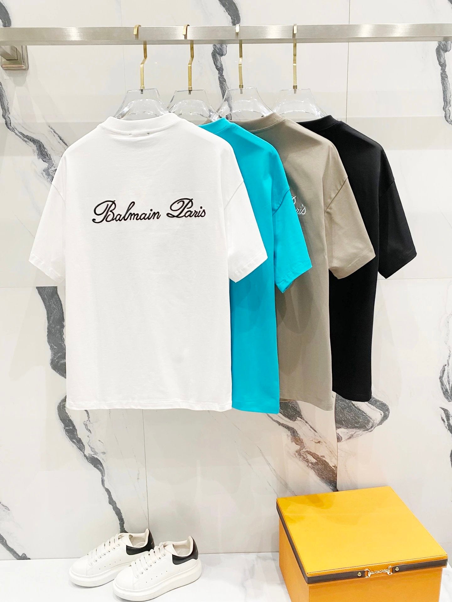 Balmain T-shirt Front and back brand letter embroidery logo round Neck Short Sleeve25ss New pure cotton T Unisex T-Shirt OS Drop Shoulder Loose Fit Base Shirt Top T-Shirt Short Sleeve