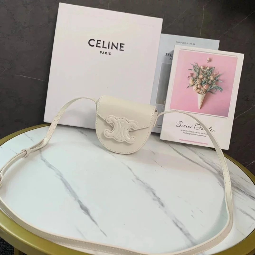 Celine women's bag Top version 【Original Leather】Early Spring New BESA Mini TRIOMPHE Smooth Cow Leather Handbag Arc De Triomphe Embossed Pattern mini Saddle Bag Crossbody Bag Shoulder Bag Women's Bag Super mini Small Bag11cm10J303