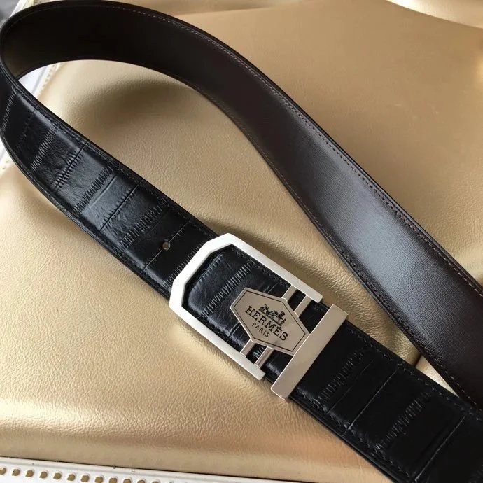 Hermes Belt Top version Double-Sided Cowhide Men's Leather Belt Genuine Leather Business Man's Belt Italy Imported First Layer Cowhide Leather Pure Original Leather Pure Steel Buckle h Home Pant Belt3.8Wide