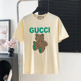 Gucci T-shirt Bear Patch Embroidery on Chest logo round Neck Short Sleeve25ss New Pure Cotton Unisex Style T T-shirt OS Loose Fit Base Shirt Half Sleeve T-Shirt Top Half Sleeve