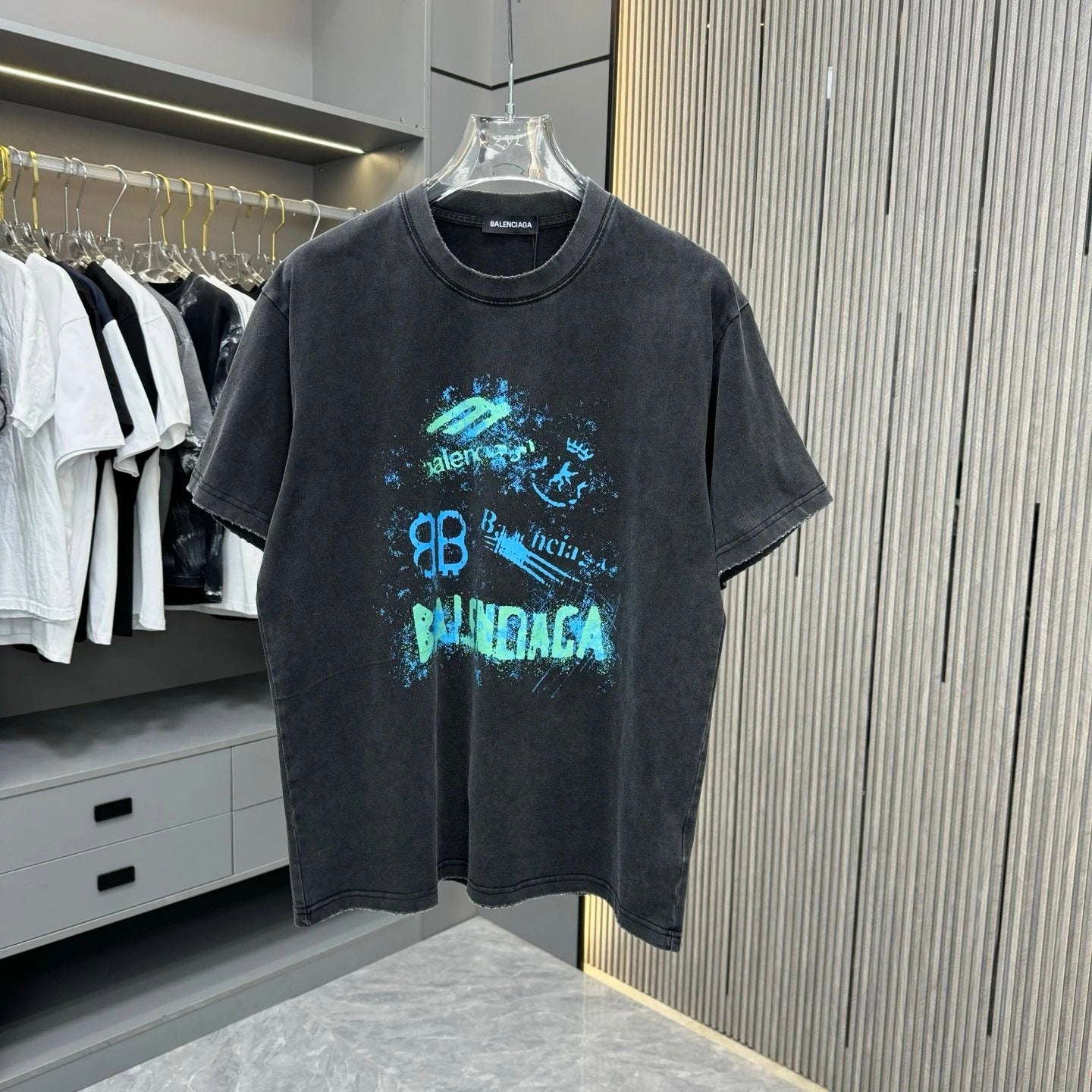 Balenciaga T-shirt Front and Back Color-Printed Letter Direct Injection Printing logo round Neck Short Sleeve25ss New pure cotton T Unisex T-Shirt OS Drop Shoulder Loose Fit Base Shirt Top T-Shirt Short Sleeve