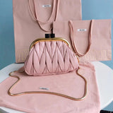 Miu Miu Bag Top version [Original Leather]MIU2021New Belle Pleated Lambskin Beauty Bag Women's Chain Shell Bag Dumpling Bag