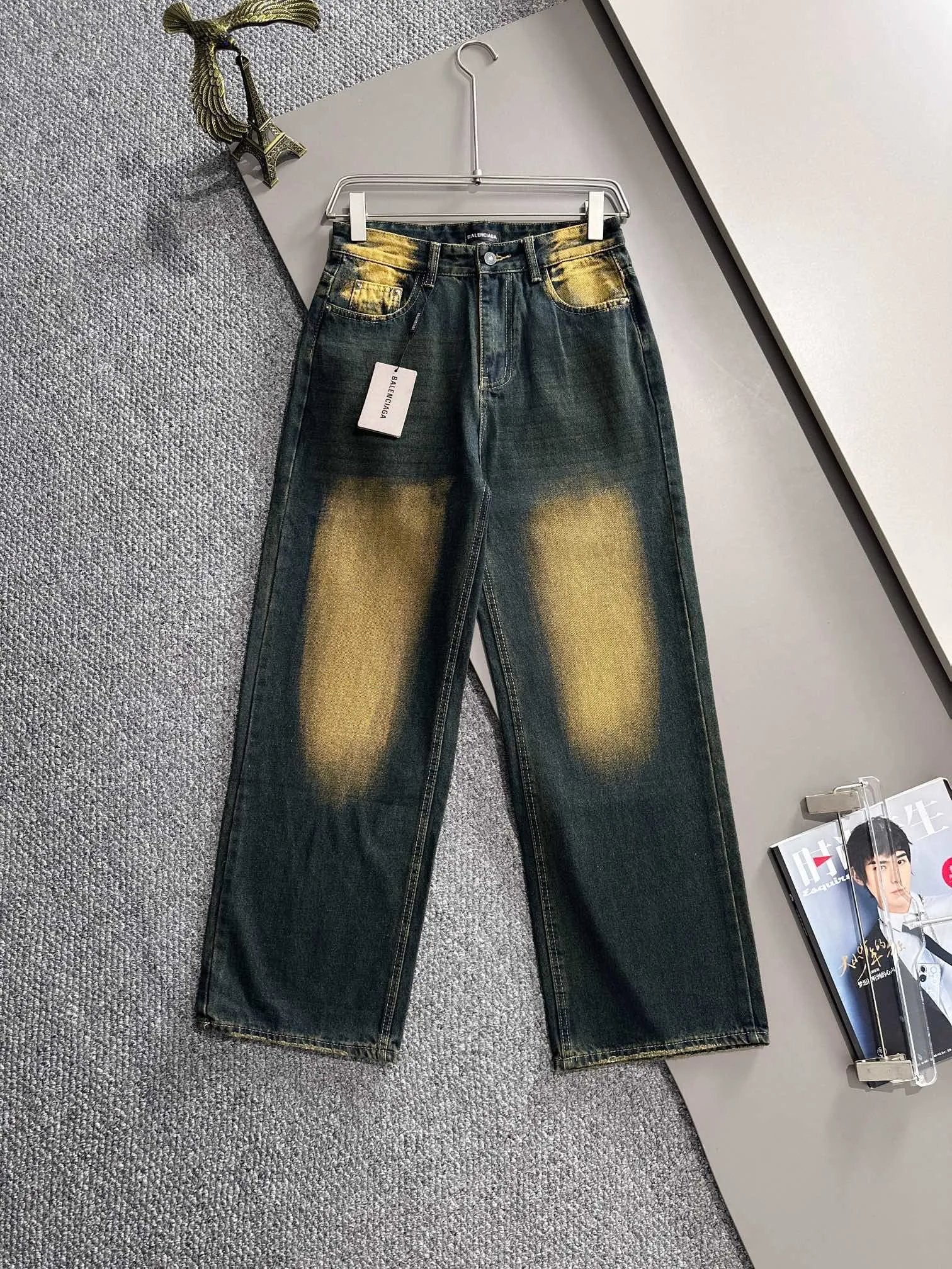 Balenciaga Jeans 25ss Spring Summer New Ripped Patchwork Double B Straight Leg Jeans Unisex Long Pants