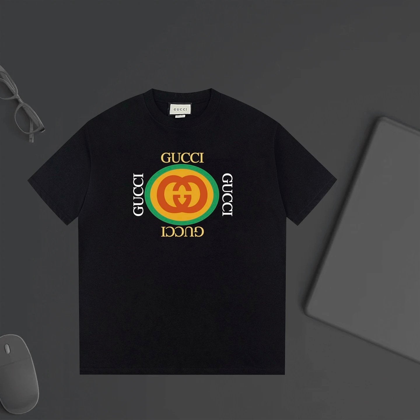 Gucci T-shirt Front Color-Block Letter Print logo round Neck Short Sleeve25ss New pure cotton T Unisex T-Shirt OS Drop Shoulder Loose Fit Base Shirt Top T-Shirt Short Sleeve