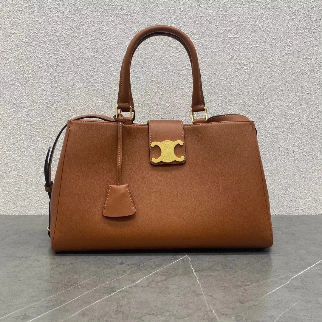 Celine women's bag Top version 【Super Original Leather】23Autumn and Winter New Appoline Arc De Triomphe Twist Lock Bag New Portable Tote Bag Large Commuter Bag Shopping Bag Shoulder Bag Messenger Bag Handbag Cowhide Leather Women's Bag114963Duobao Leather