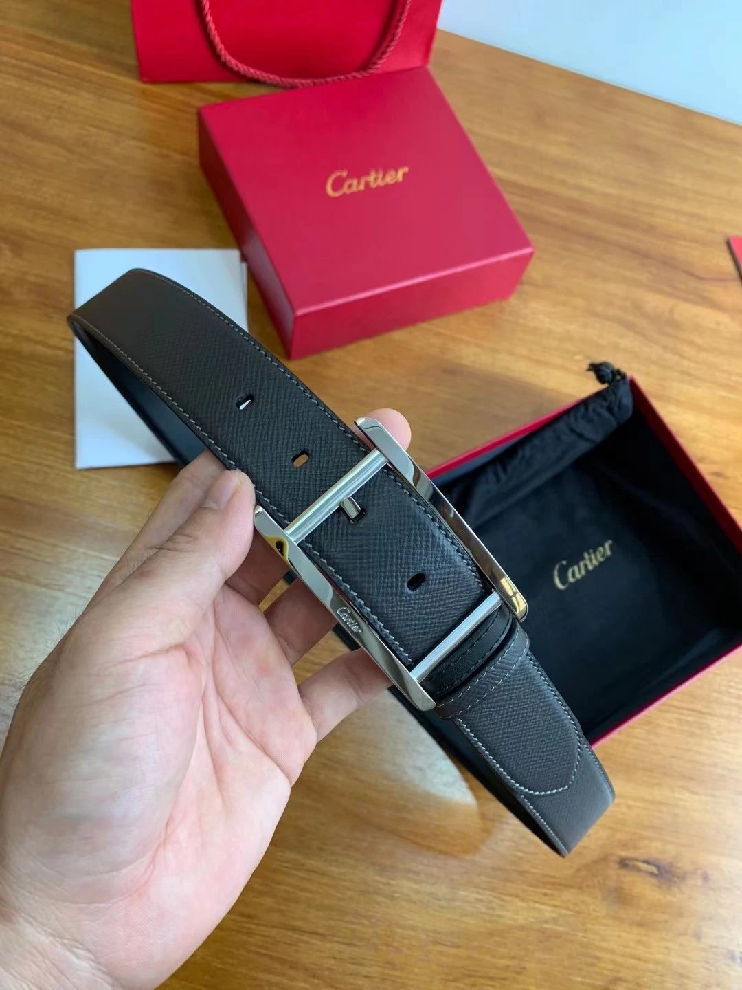 Cartier Belt Top version Original Order in Stock Belt Men2021Men's Italian Leather Belt Metal LOGO Formal Wear Belt Width3.5