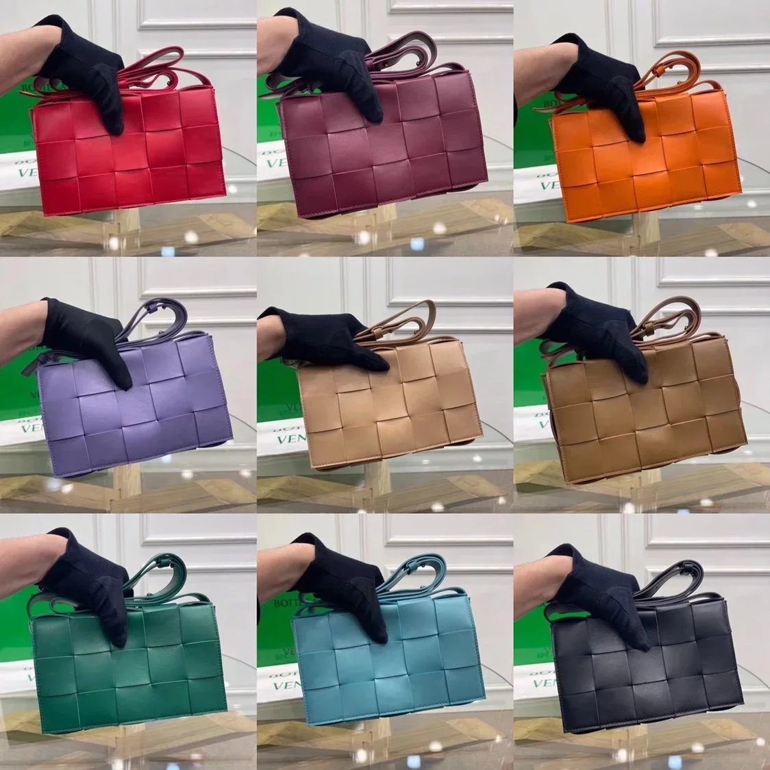 Bottega Veneta Women's Bag Top version 【Special Cabinet Version】Classic Style CROSSBODY Square Bag Pillow Bag Rubik's Cube15Plaid Woven Bag Original Leather Handbag Waist Bag Chest Bag Shoulder Messenger Bag Unisex Men's and Women's Bags