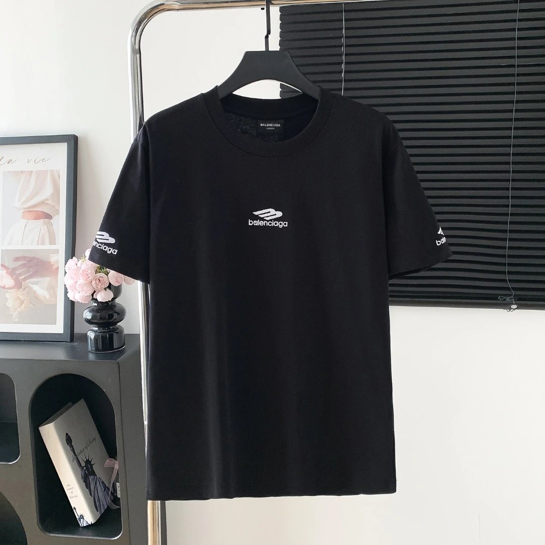 Balenciaga T-shirt Chest Letter Embroidery logo round Neck Short Sleeve25ss New pure cotton T Unisex T-Shirt OS Loose Fit Base Shirt Top Half Sleeve T-Shirt
