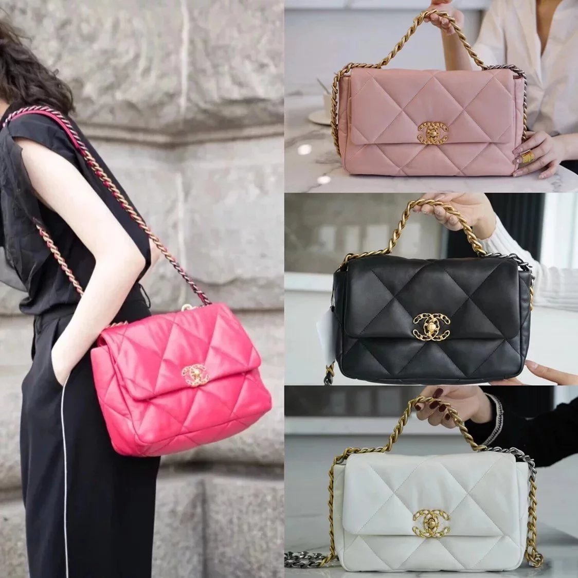 Chanel Women's Bag Top version 【Surrogate Shopping Edition Super Workmanship】Classic19Handbag2023New Color Double C Nye Women's Bag19Bag Pillow Bag Square Bag Flap Chain Crossbody Bag Shoulder Bag19Size Pack Sheepskin Genuine Leather Bag Large36cm Medium3