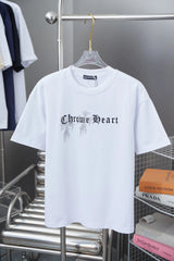Chrome Hearts T-shirt Early Spring New Style Horseshoe Flocking Print Rhinestone Round Neck Short Sleeve Pure Cotton Unisex T T-shirt OS Loose Fit Base Shirt Short Sleeve Top T-Shirt
