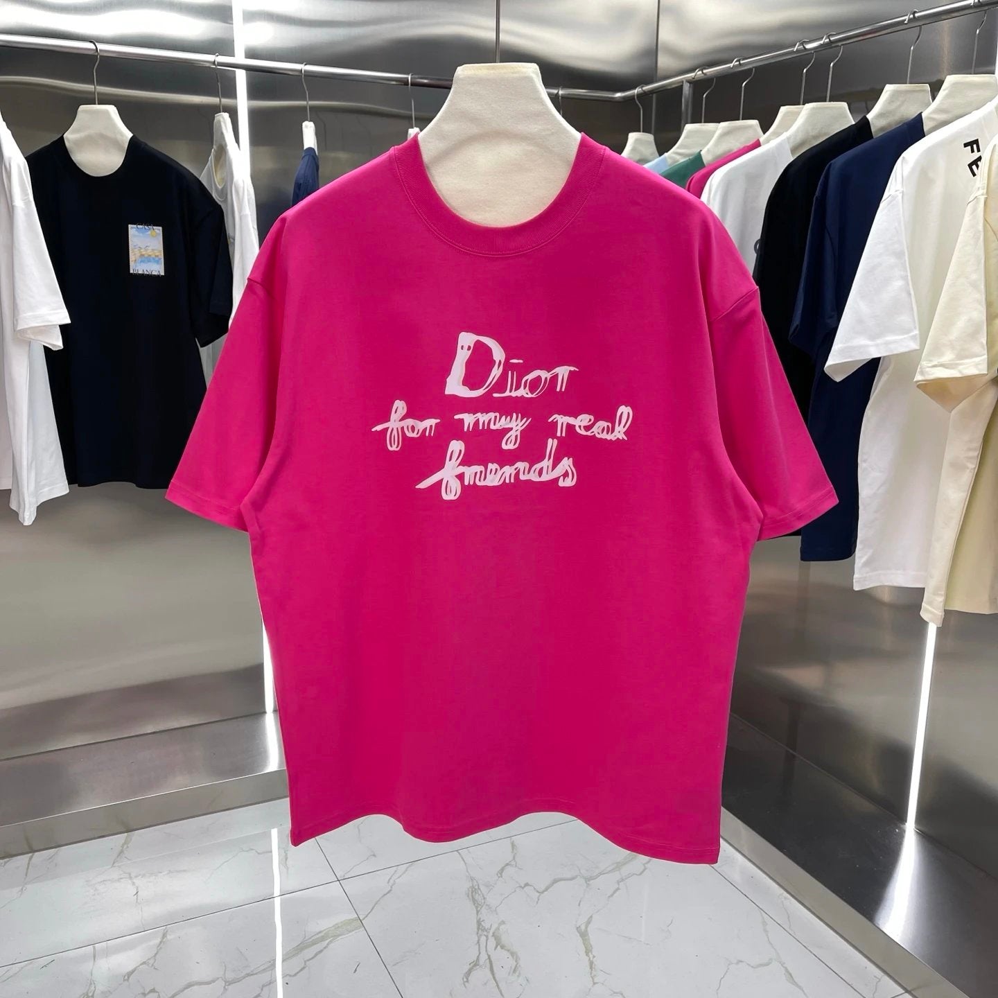 Dior T-shirt Chest Letter Print logo round Neck Short Sleeve25ss New Pure Cotton Unisex Style T Casual T-Shirt Base Layer Shirt OS Loose Fit Half Sleeve Top Plus Size