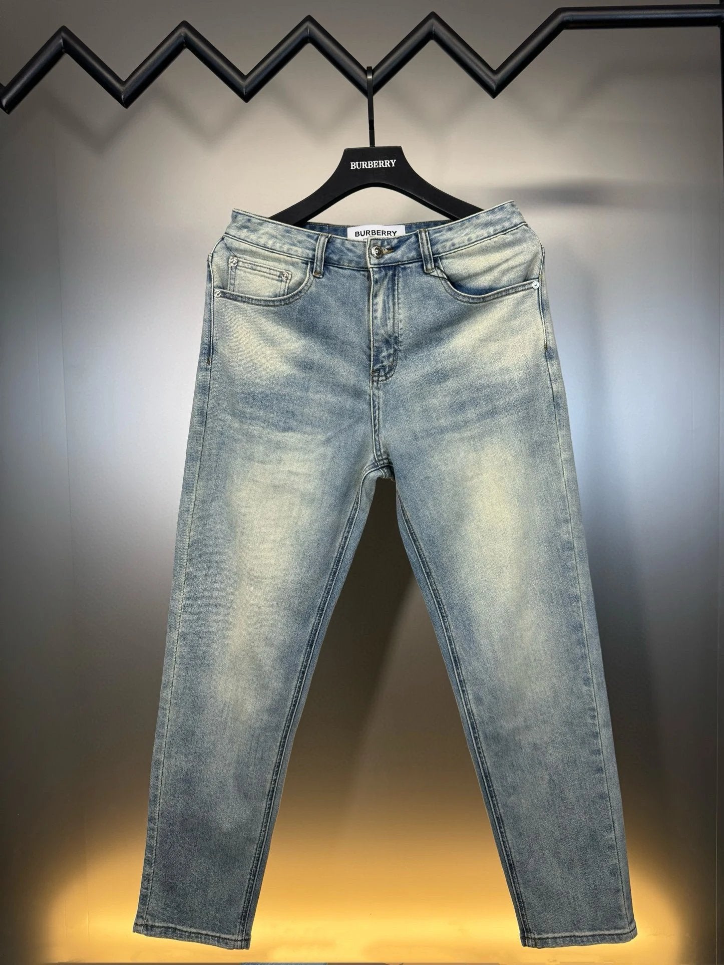 Burberry Jeans Heavy Craft Jeans Washed Blue Jeans Autumn Winter New Straight Long Pants Loose Casual Wide Leg High Waist Unisex