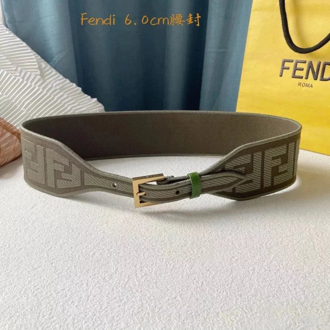 FENDI Belt Top version Exclusive Customized Mobile Phone Real Shot High Quality Women's Belt Fashionable All-Match Waist Seal Width6.0Centimeter Wide