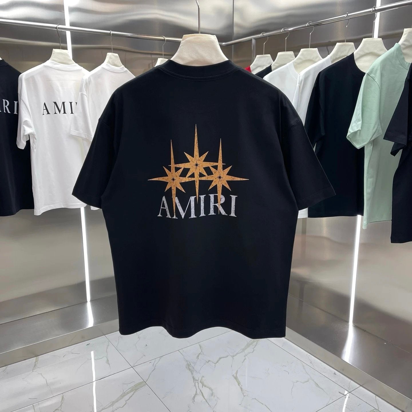 Amiri T-shirt Back Star Letters Printing logo round Neck Short Sleeve25ss New pure cotton T Unisex T-Shirt OS Loose Fit Base Shirt Top Half Sleeve T-Shirt