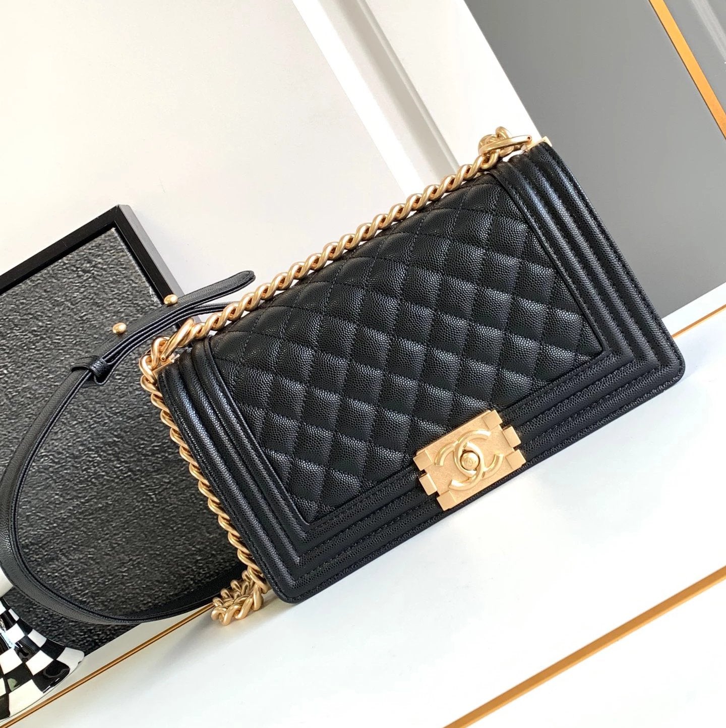 Chanel Women's Bag Top version 【Ceiling Grade High-End Version Original Leather】Classic Style Leboy Flap Bag Original Caviar Cowhide Original Sheepskin Leboy Black Gold Black Silver Ball Pattern Cattle Leather Bag Chain Bag Messenger Bag Shoulder Bag Wome