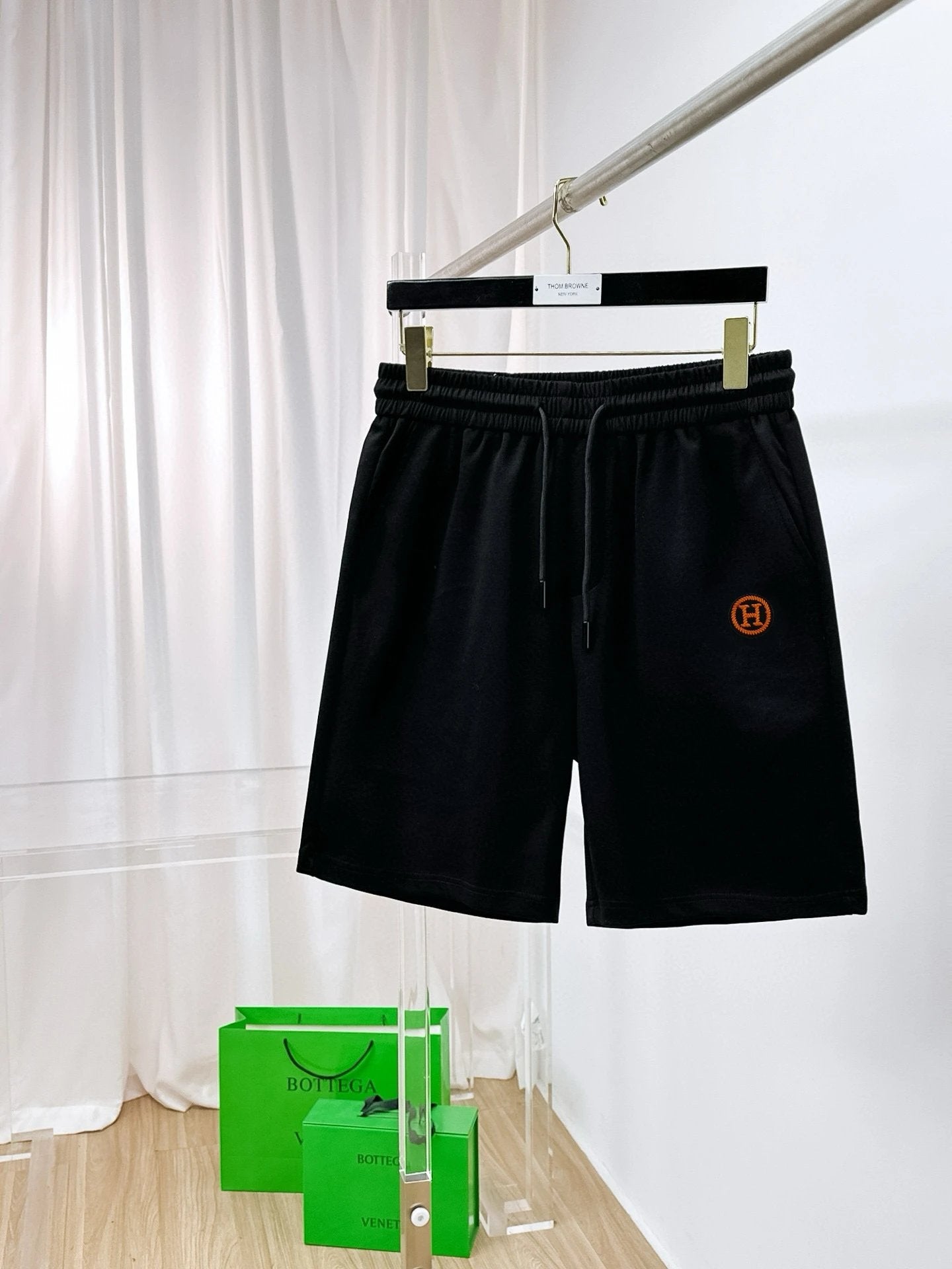 Hermes Shorts Previous version H Letter Embroidery logo Five-point Shorts25ss New Drawstring Casual5Two-Piece Casual Sweatpants Summer Pants Unisex Pure Cotton Sweatpants