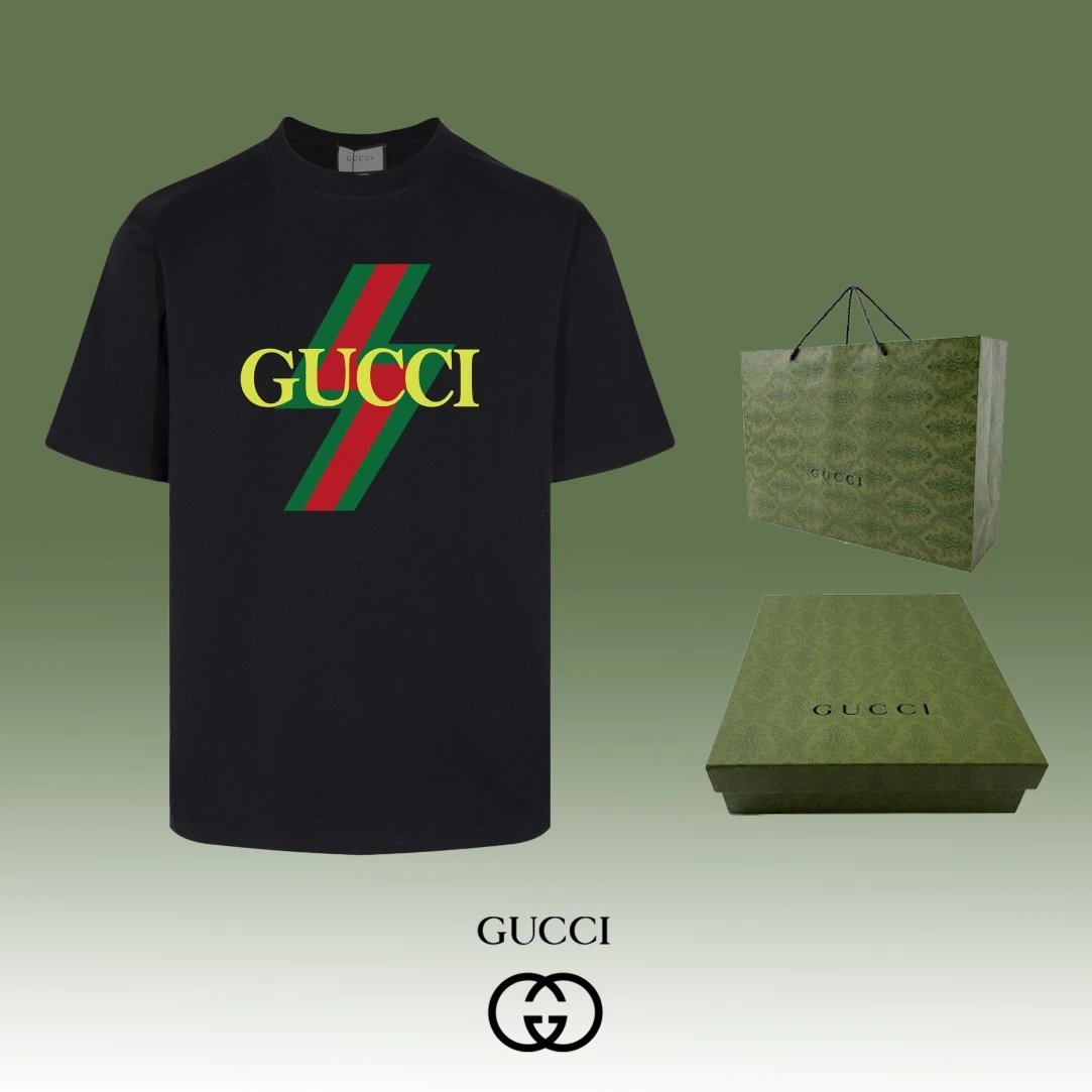 Gucci T-shirt Front Chest Letter Lightning Symbol Print logo round Neck Short Sleeve25ss New pure cotton T Unisex T-Shirt OS Loose Fit Base Shirt Top Half Sleeve T-Shirt
