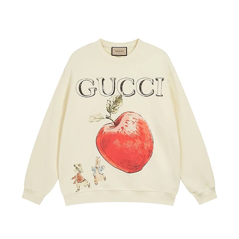 Gucci Hoodie Apple Print logo Round Neck Sweatshirt Long Sleeve Base Shirt Jacket Top Fashion Unisex Sports Casual Loose Fit Versatile Autumn Winter New Arrival