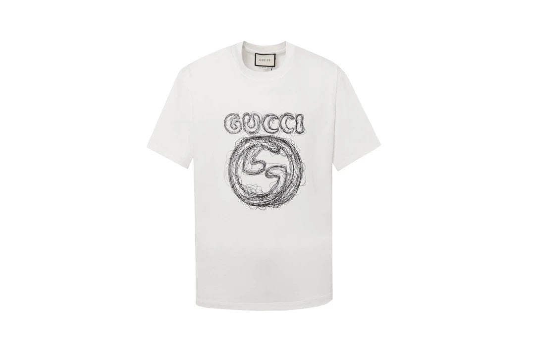 Gucci T-shirt Curved Letter Print Crew Neck Short Sleeve Pure Cotton T Unisex T-Shirt OS Loose Fit Base Shirt Summer New Casual Simple T-Shirt