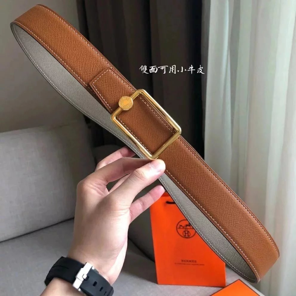 Hermes Belt Top version Men H Buckle Leather Calfskin Business Casual Double-Sided Available Belt