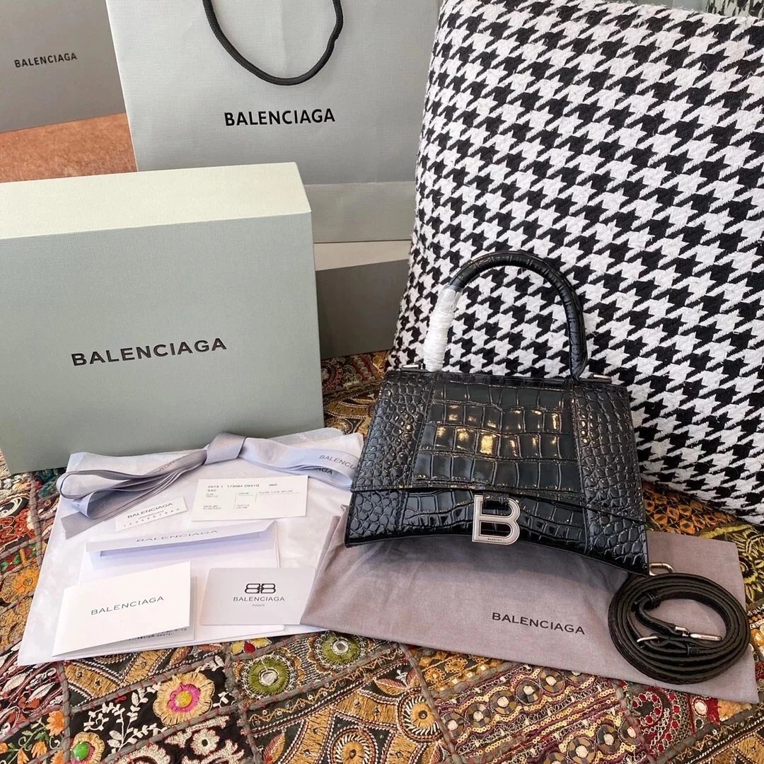 Balenciaga Bag Top version 【Level Surrogate Shopping】Hourglass Bag ahourglass Hourglass Bag Crocodile Leather Litchi Grain Cowhide XS No. S Women's Crossbody Bag