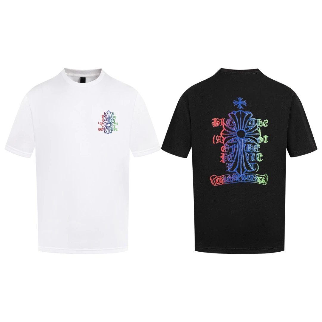 Chrome Hearts T-shirt Colorful Sanskrit Script Print logo round Neck Short Sleeve25ss New pure cotton T Unisex T-Shirt OS Drop Shoulder Loose Fit Base Shirt Top T-Shirt Short Sleeve