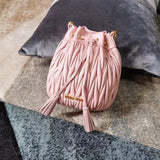 Miu Miu Bag Top version 【Original Leather】Bucket Bag Drawstring Bag Pleated Bucket Bag Shoulder Bag Crossbody Bag Backpack Women's Bag Crossbody Women's Bag