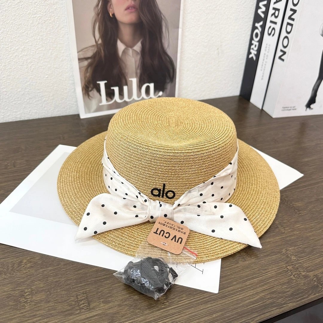Alo Yoga Hat Bow logo Fisherman Hat Straw Hat Casual Sun Protection UV Protection Plain Face Covering Sunshade Outdoor Versatile Flat Top Bucket Hat