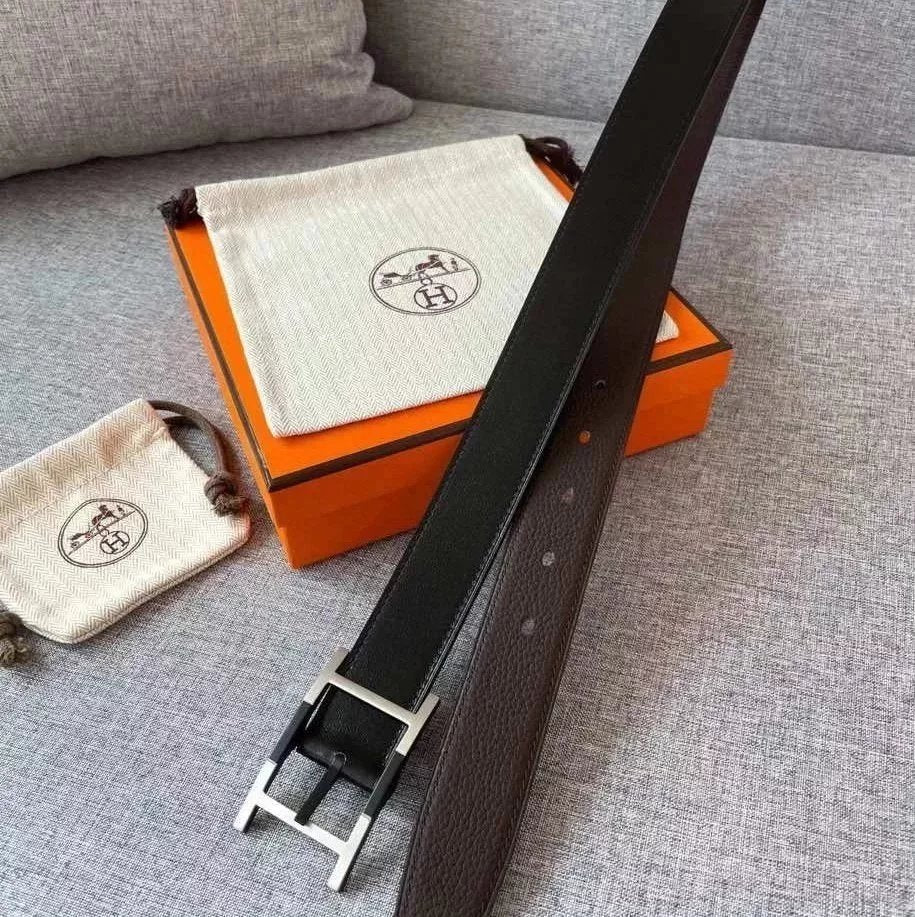 Hermes Belt Top version Men's and Women's Belt3.2cm Import togo Leather Can Be Used on Both Sides of the Belt Stainless Steel Hardware Men's Belt Pin Buckle H Belt Loop Business