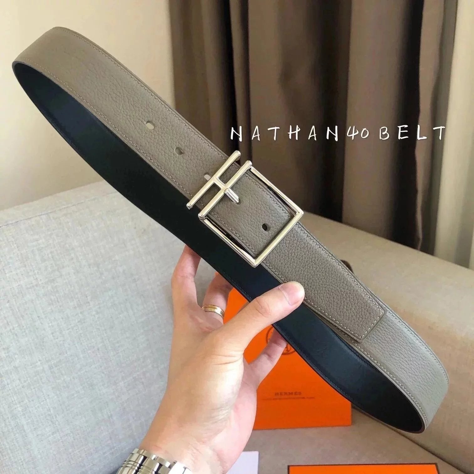 Hermes Belt Top version Belt Male4.0cm Import togo Belt Stainless Steel Hardware Belt Pin Buckle Men's Belt H Belt Loop Business Casual All-Match H Buckle Belt