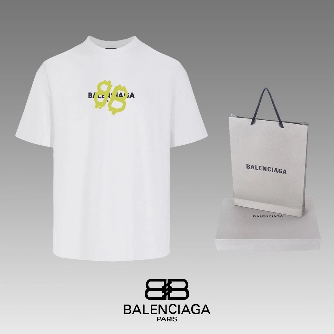 Balenciaga T-shirt Unique Large Double Back B Letter Printing logo round Neck Short Sleeve25ss New pure cotton T Unisex T-Shirt OS Drop Shoulder Loose Fit Base Shirt Top T-Shirt Short Sleeve