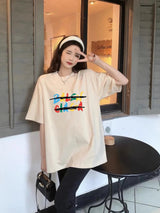 Balenciaga T-shirt Colorful Letter Print on the Chest logo round Neck Short Sleeve25ss New Pure Cotton Unisex Style T Casual T-Shirt Base Layer Shirt OS Loose Fit Half Sleeve Top Plus Size
