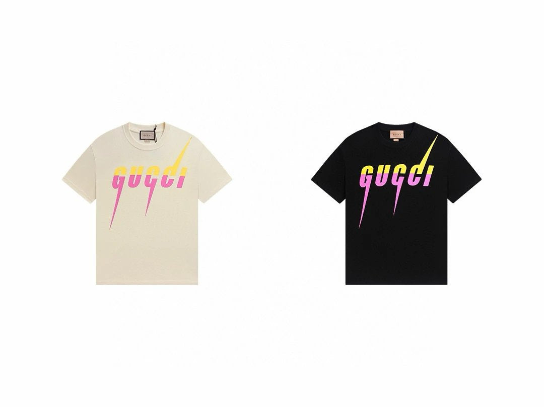 Gucci T-shirt Dual-color Layered Letter Print on the Chest logo round Neck Short Sleeve25ss New Pure Cotton Unisex Style T T-shirt OS Loose Fit Base Shirt Top Half Sleeve T-Shirt