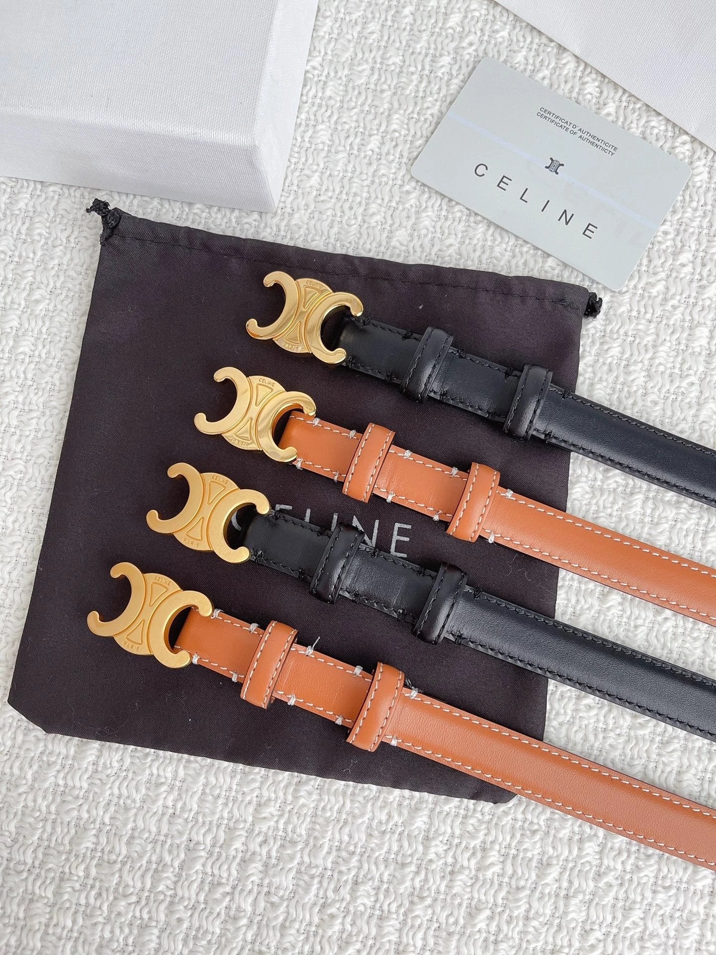 Celine Belt Top version Counter Version Free Packaging Ladies Belt Width1.8cm Counter Full Set Packaging Imported Smooth Cow Leather Belt Boutique Palladium Plated Pin Buckle Retro Style Pure Copper Golden Mingring