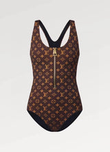 Louis Vuitton LV Swimsuit Old Flower Zipper One-Piece Bikini Swimsuit Sexy Small Chest Gathered Beach Pool Backless White Women's Swimwear Vacation Hot Spring