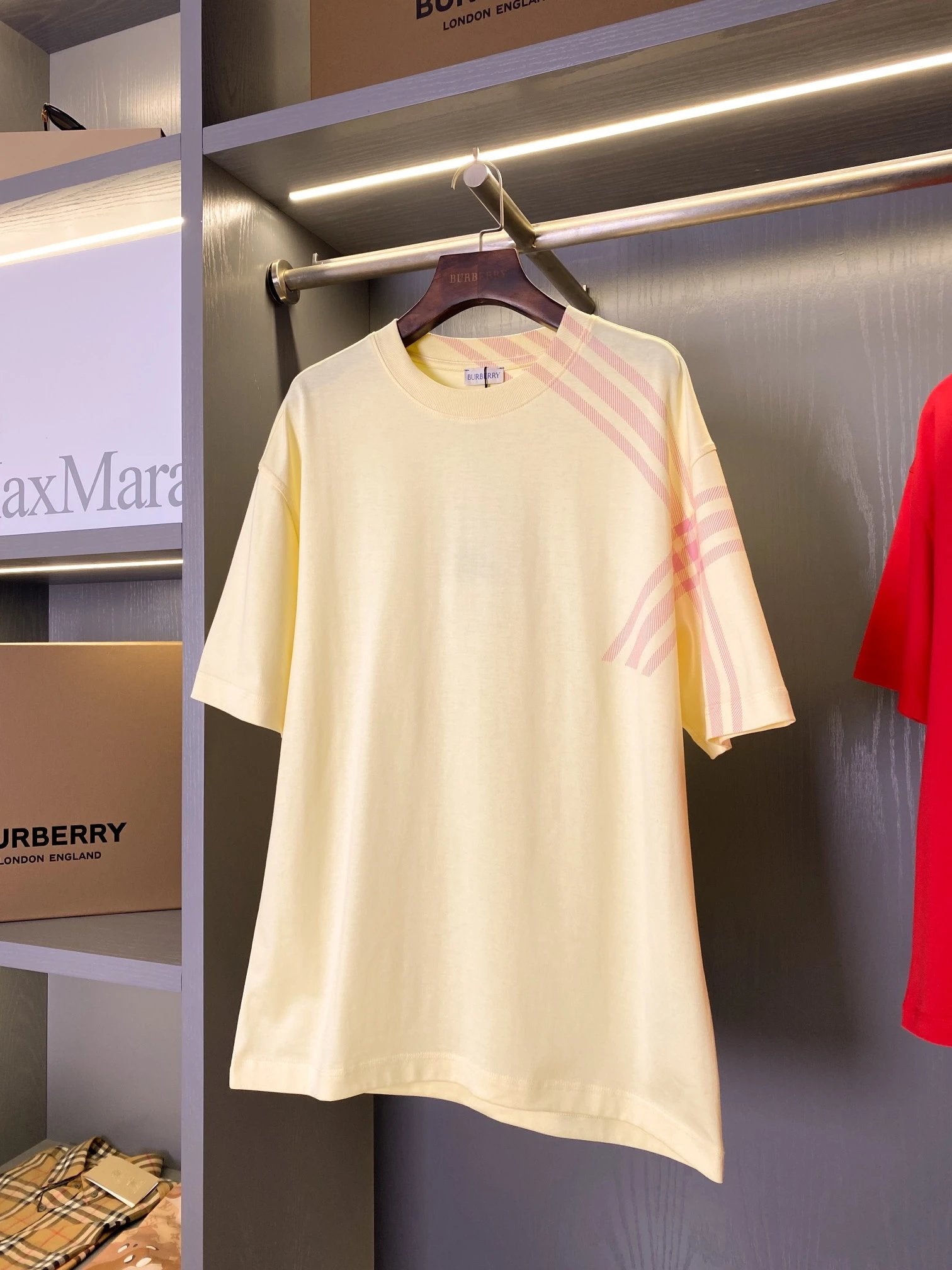 Burberry T-shirt Plaid Sleeve Round Neck Short Sleeve25ss New Pure Cotton Unisex Style T T-shirt OS Loose Fit Base Shirt Top Half Sleeve T-Shirt