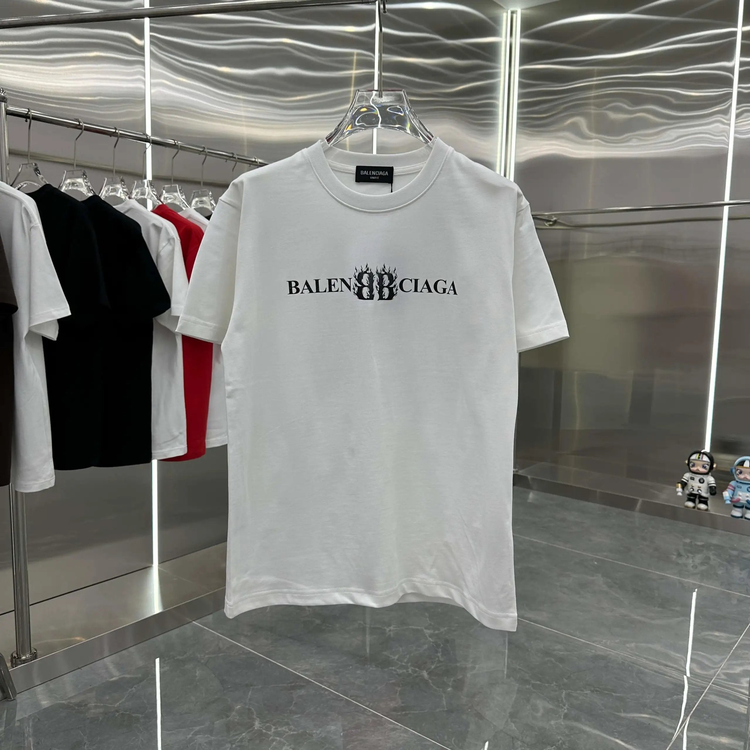 Balenciaga T-shirt Double-breasted B Personalized Printing logo round Neck Short Sleeve25ss New Pure Cotton Unisex Style T T-shirt OS Loose Fit Base Shirt Short Sleeve Top T-Shirt