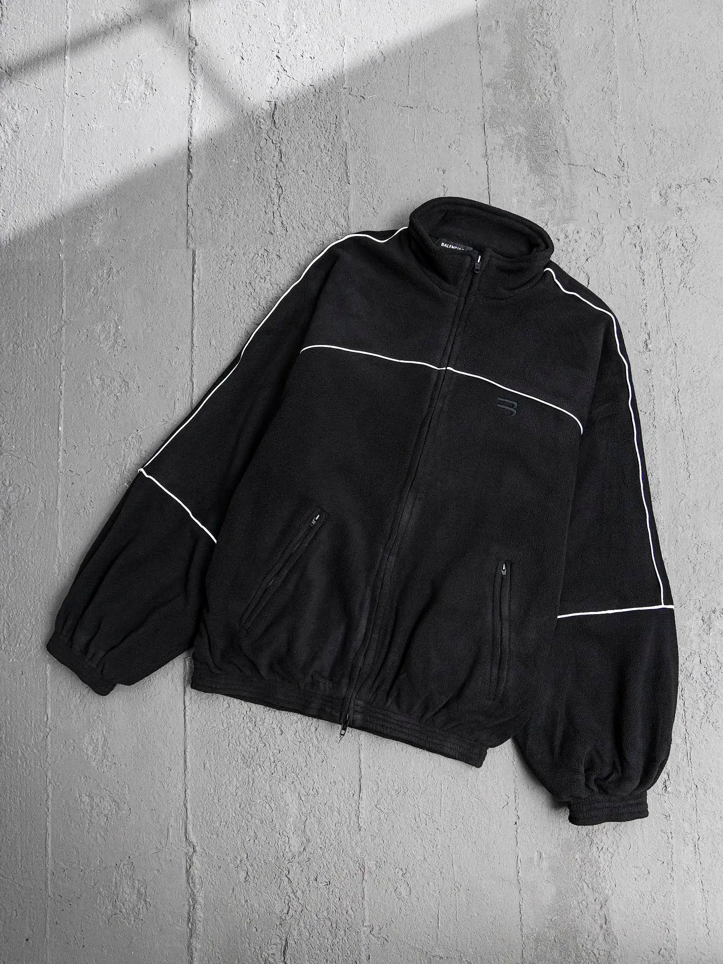 Balenciaga Jackets Double Hook Embroidery White Stripe Patchwork Fleece Cotton Jacket Zipper Coat Casual Loose Stand Collar Jacket Cotton Padded Sports Cardigan os Unisex Style24ss Autumn and Winter New Products