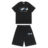 Trapstar T-shirt Summer Gradient Letters White and Blue Towel Embroidery Short Sleeve T T-shirt Shorts Men's Couple Casual Suit-CY