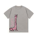 Gucci T-shirt Giraffe Letter Print logo round Neck Short Sleeve25ss New pure cotton T Unisex T-Shirt OS Loose Fit Base Shirt Top Half Sleeve T-Shirt